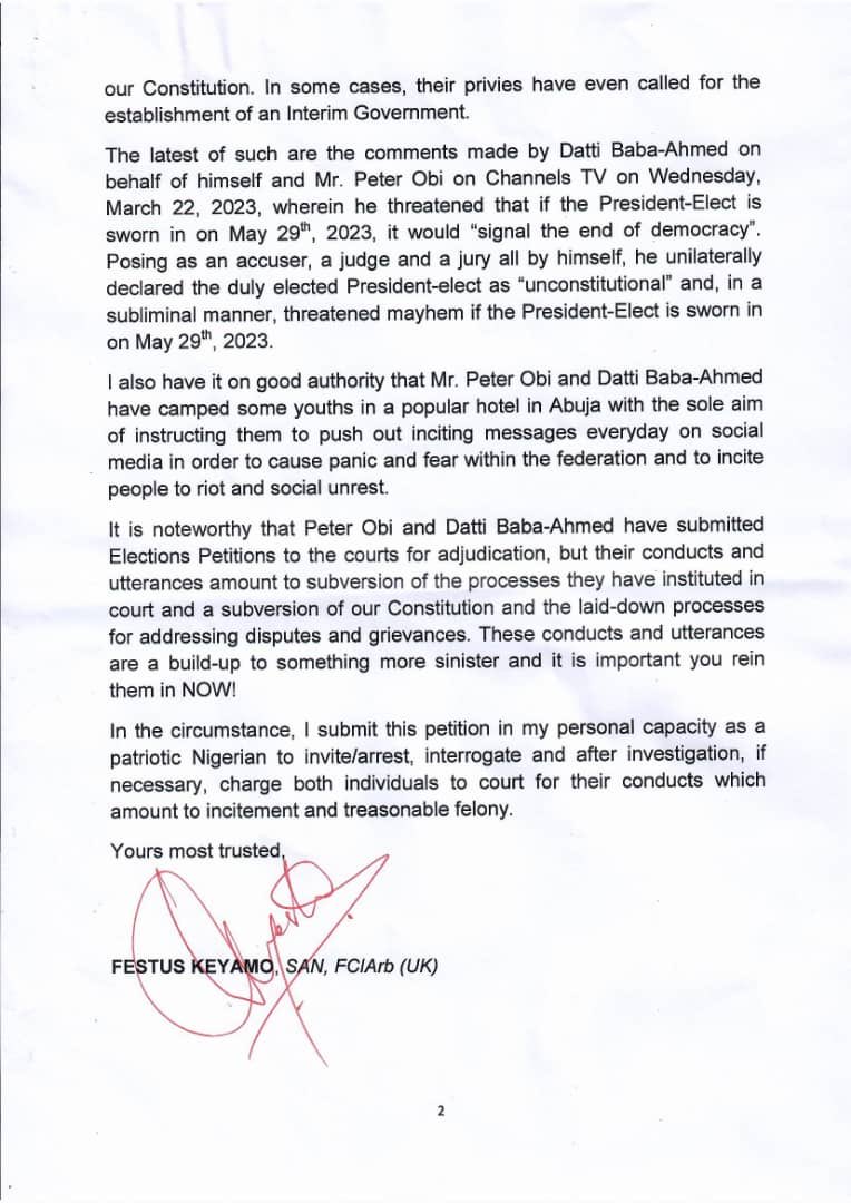 Keyamo petition DSS against Obi Keyamo petition DSS against Obi