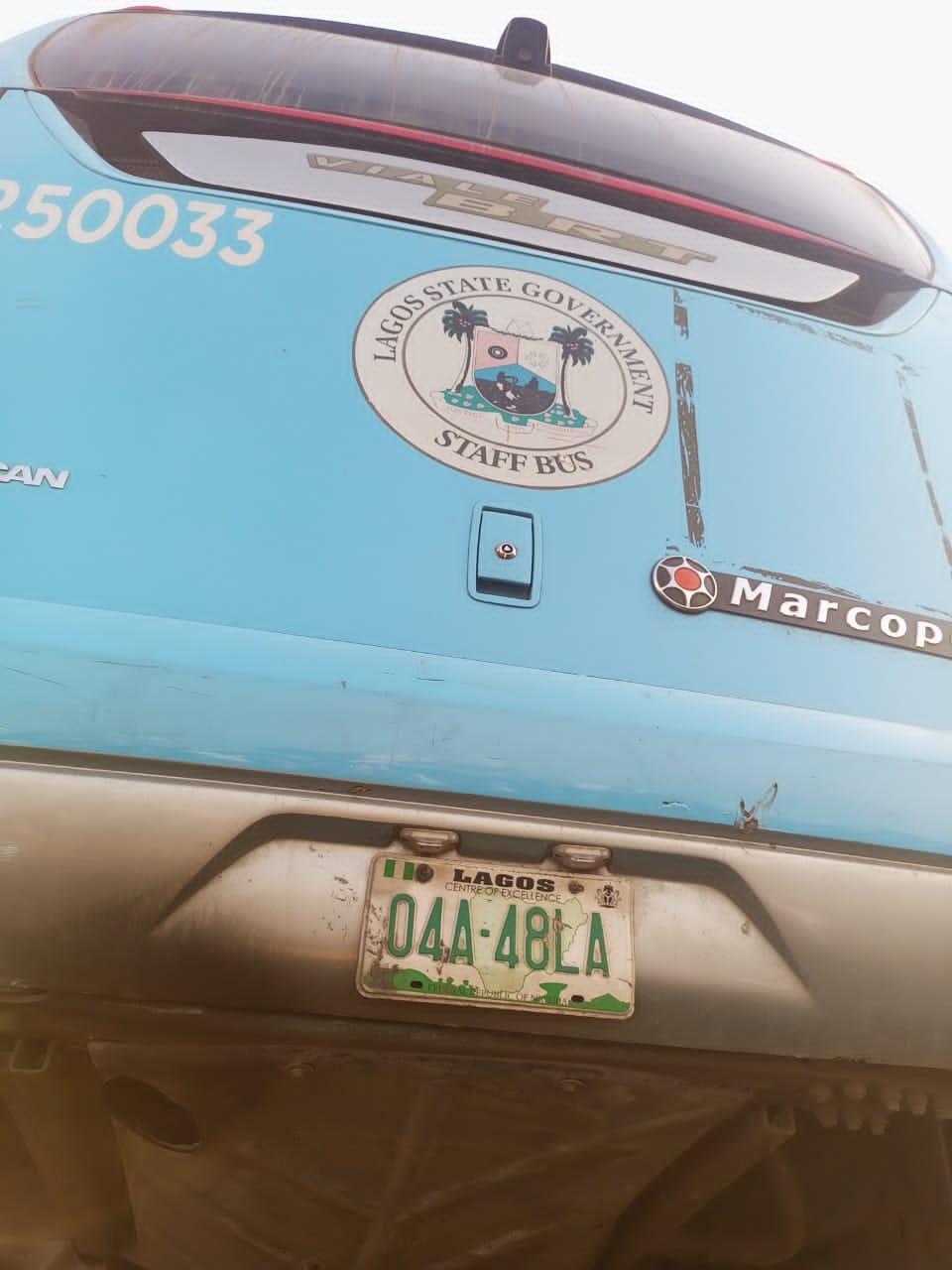 Train smashes a Lagos State Government worker bus with registration number 04A- 48LA Train smashes a Lagos State Government worker bus with registration number 04A- 48LA